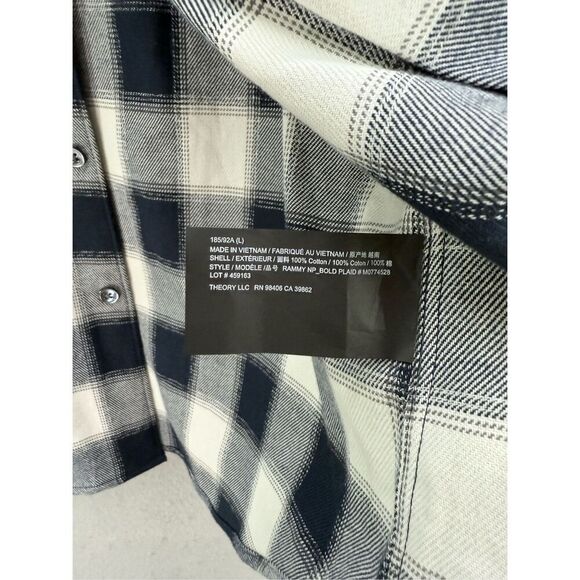 Theory Mens Blue White Check Flannel Long Sleeve Button Up Shirt Size Large - Picture 5 of 7
